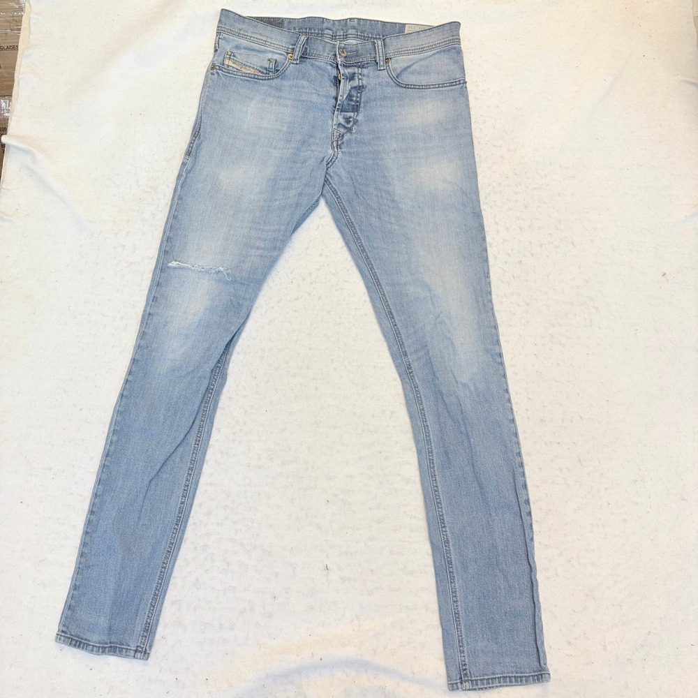 Diesel Tepphar Slim Carrot Jeans Mens W31 L34 Light Blue Distressed Stretch